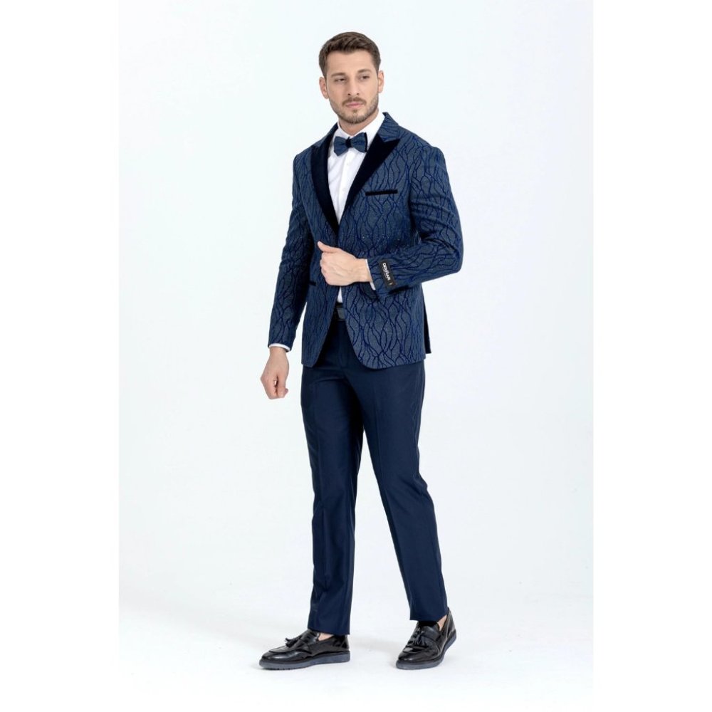 Derman Blue Silvery Patterned Fabric Tuxedo